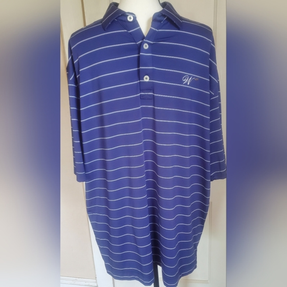 FOOTJOY men's Large blue/ white stripe polo golf‎ shirt